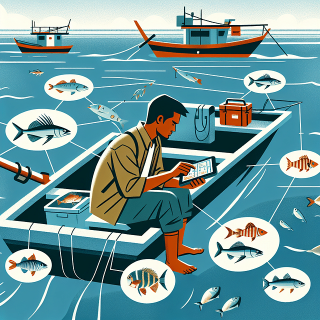 fisherman logging bycatch data on a tablet